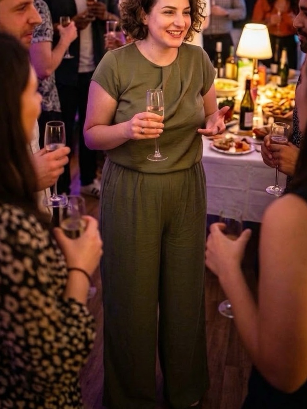2-piece Zara Wide Leg Flowy Pants with matching CK top.